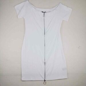 Soncy Ribbed BodyCon Dress 22 White Off Shoulder‎ Ribbed Zip Front Stretch Short